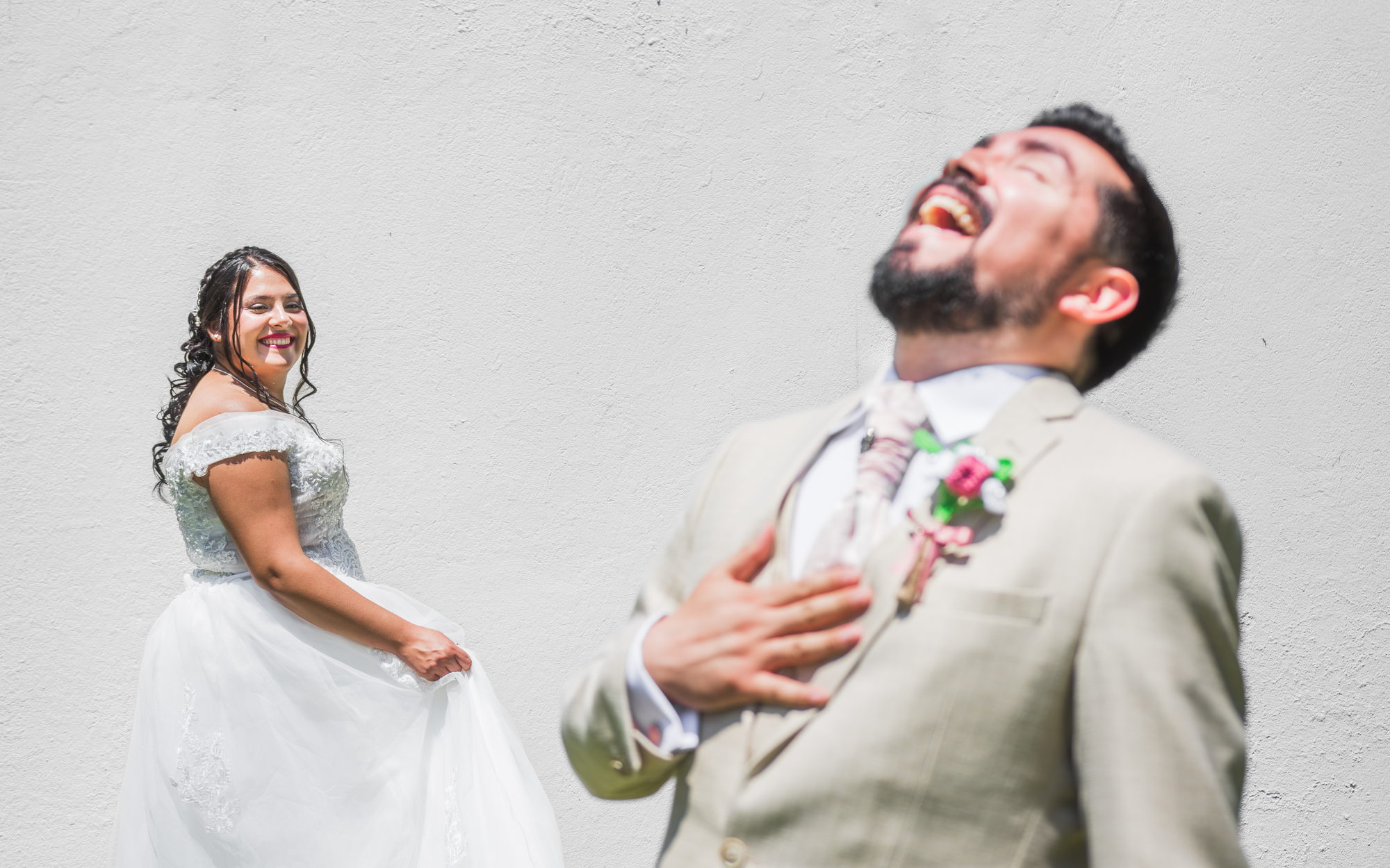 Groom laughing on his wedding day in Santiago, Chile